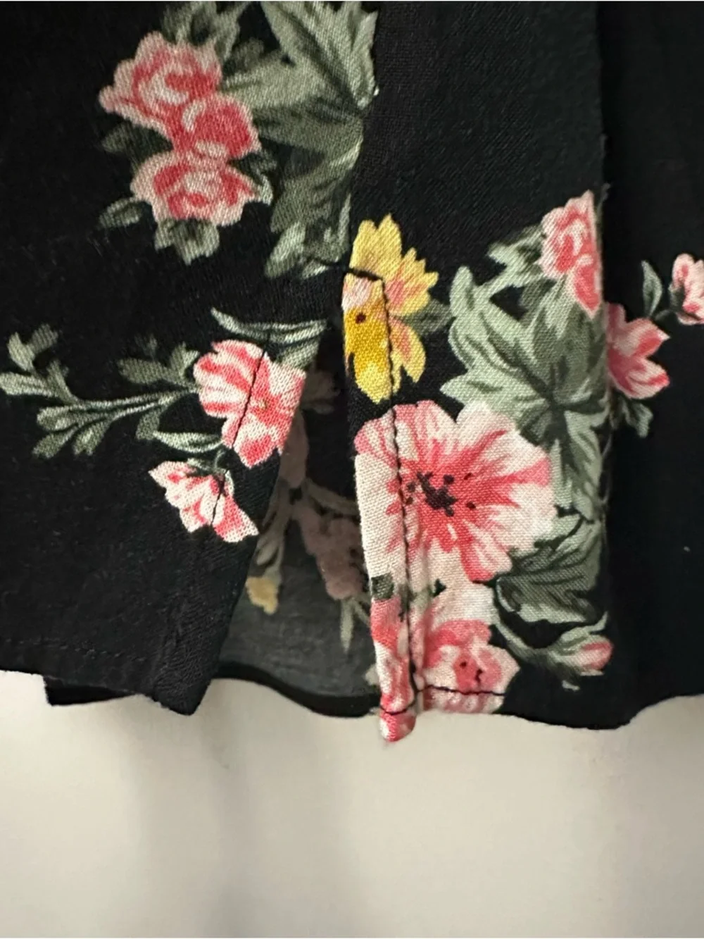 Floral V-Neck Spaghetti Strap Top - Black w/ Pink & Yellow Flowers, M - Picture 6 of 9